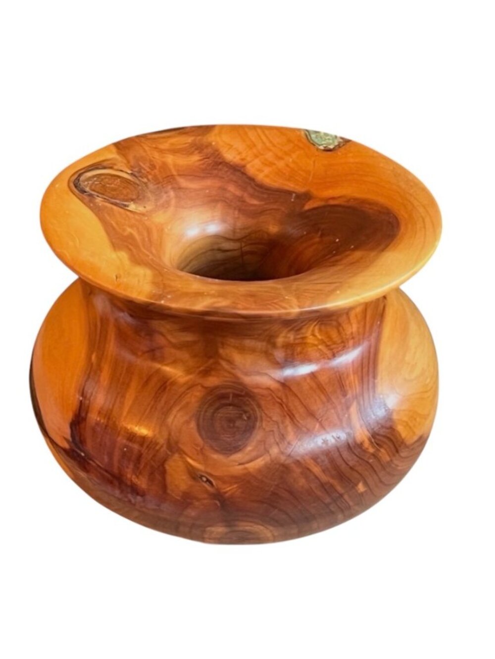 Dick Hager Wood  Vessel Red Cedar w/ ground Turquoise Inlay & Resin 6.5" D READ - Picture 4 of 16